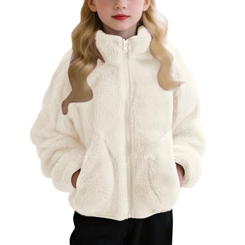 Girls Zip Up Fleece Jacket Kids Soft Sherpa Outerwear Toddle Fuzzy Fall Winter Warm Cute Soft Casual with Pocket Coats