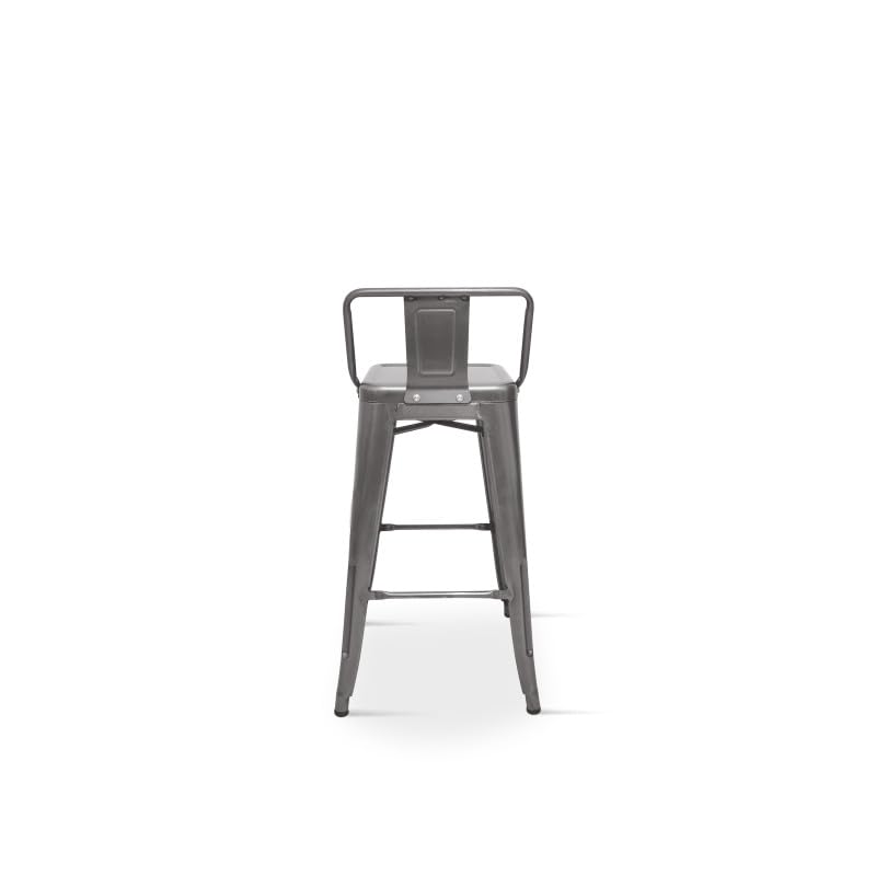 Kosmi - Sgabello da Bar in Metallo Grezzo con Piccolo Schienale, Sedia da Bar Sgabello in Metallo Altezza 66 cm Perfetto per Piano Cucina di Circa 90 cm, Finitura zincata