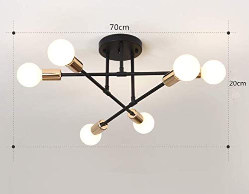 Vintage plafondlamp, E27, moderne plafondlamp, 6 lampen, industriële hanglamp voor slaapkamer, woonkamer - Afbeelding 7