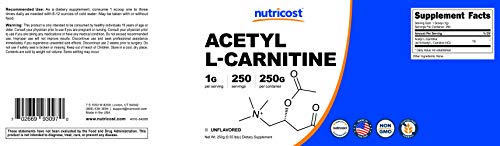 Nutricost Acetyl L-Carnitine (ALCAR) 250 Grams Powder - 1G Per Serving - 250 Servings - Image 7