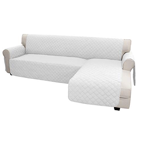 Image of Easy-Going Microfiber Sofa Slipcover L Shape Sectional Couch Cover - Reversible Chaise Furniture Protector for Pets, Kids, Children, Dog, Cat (Large, White /White)