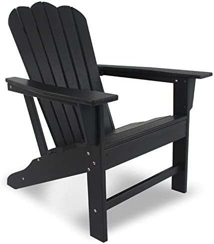 PIZATO Modern Adirondack Chair, HDPE Poly Adirondack Chair Weather Resistant Waterproof Long Life Wide Armrest Composite Black Adirondack Chairs for Balcony Garden Patio, Black
