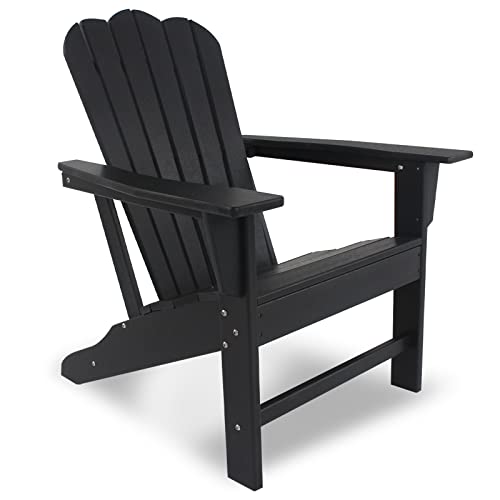 Pizato Modern Adirondack Chair, Hdpe Poly Adirondack Chair Weather Resistant Waterproof Long Life Wide Armrest Composite Black Adirondack Chairs For Balcony Garden Patio, Black #TOP3