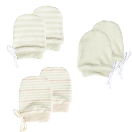 Image of MOMSMENU Newborn Mittens No Scratch 100% Organic Cotton 3 Packs Mitts Baby Boy Girl Neutral With String 0-12 months