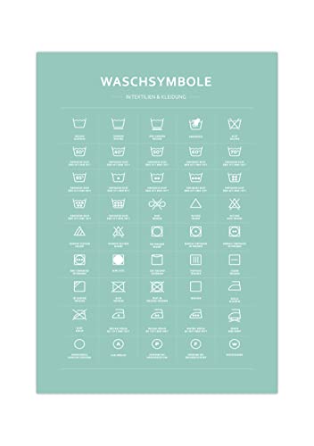 Generisch Poster Waschsymbole | Waschzeichen Bild blau A3 (42 x 29,7 cm)