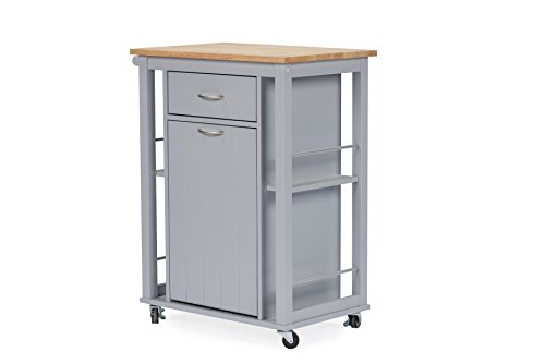 Baxton Studio Yonkers Contemporary Kitchen Cart With Wood Top, Light Grey #TOP1