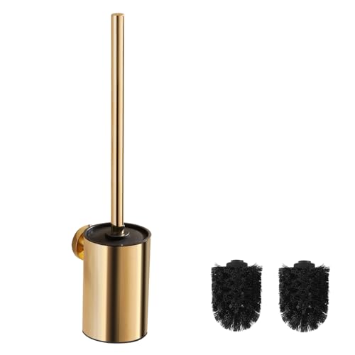 bgl Escobilla de Inodoro Dorada montada en la Pared, Soporte Redondo de Acero Inoxidable para baño (Dorado)