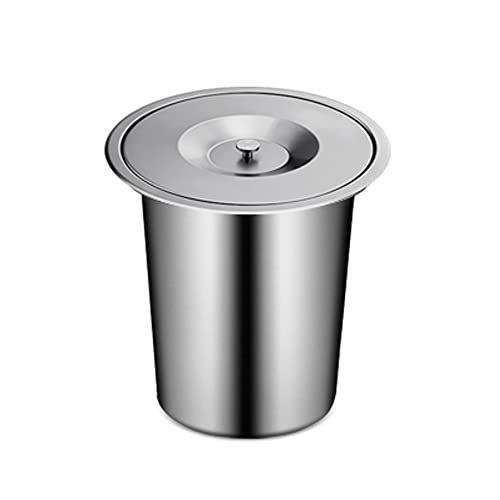 Image of Kitchen Cabinet Countertop Built-in Stainless Steel Trash Can 8L Embedded Trash Bin Trash Chute with Lid