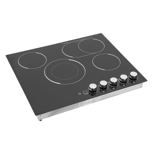 4-Burner Electric Cooktop, 110V 1200W Built-in Stove Top with 0-90mins Timer, 24" x 20" Electric Ceramic Cooktop with Knob Control, for Home, Commercial Kitchen, for Hotel, Restaurant
