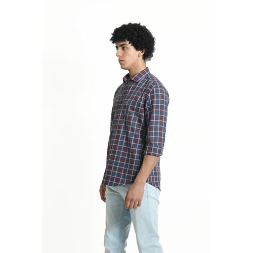 Image of BASICS 100% Cotton Checked Shirt for Men | Slim Fit | Everyday Smart Casual Wear | Full Sleeve