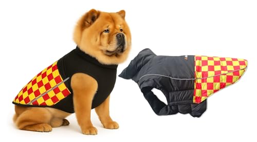 Image of The Pets Company Dog Winter Coat Jacket, Clothes, Windproof, Waterproof, Light Weight, Washable, Ultra Warm Thick Fleece Lined Dog Vest for Cold Weather Protection, (Yellow Check, Large - 24 Inch)