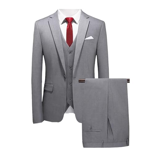 Men 3 Piece Business Wedding Party Fashion Slim Single Breasted Jacket Vest Pants Dark Gray