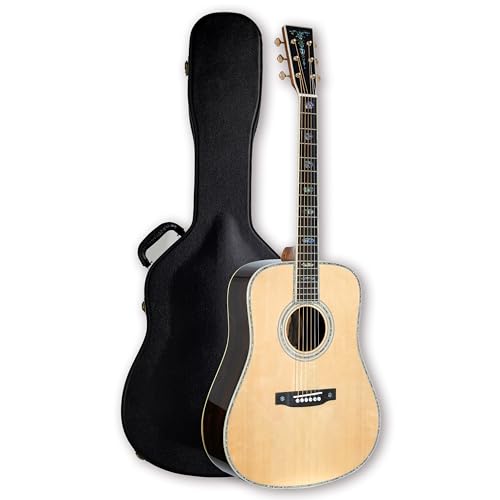 TARIO 41'' Acoustic All Solid Guitar Solid A+Sitka Spruce Top Solid Palo Santo Back and Sides Mahogany Neck Including a Wooden Case,High Gloss