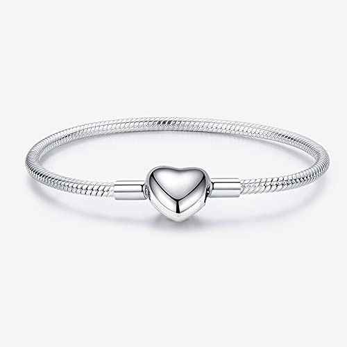 Dewhlia Solid 925 Sterling Silver Heart Clasp Snake Chain Bracelet Fit For Beads Charms Bracelet 7.5 In #TOP1