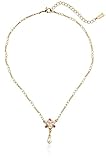 1928 Jewelry Gold-Tone Crystal Pink Porcelain Rose Simulated Pearl Adjustable Pendant Necklace, 16'
