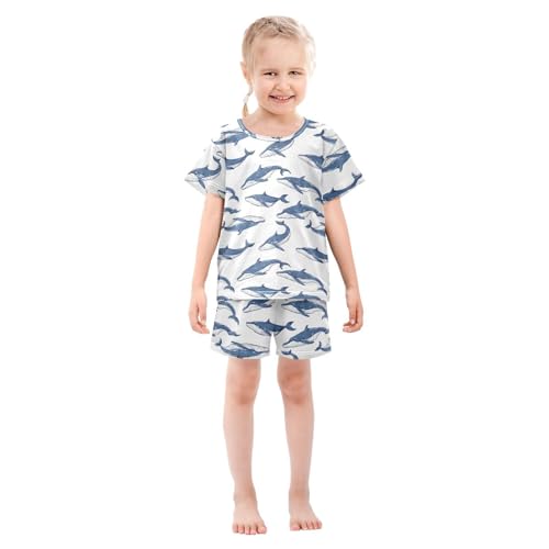 ALAZA Blue Whale White Pajamas Short Sleeve 2 Piece Sleepwear Top and Bottom Pajama Set Unisex3