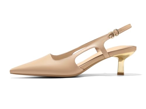 Image of Coutgo Womens Low Kitten Heels Slingback Pumps Closed Pointed Toe Buckle Party Work Dress Shoes
