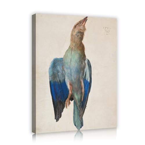 TOANGWALL Antiguo Pájaro Azul Póster Lienzo Enmarcado Arte Pared Salón Albrecht Dürer Ala Rodillo Muerto Acuarela Impresiones Vintage para Dormitorio Decoración 85x100cm
