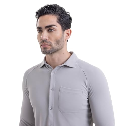 Image of Workday Shirt for Men Long Raglan Sleeve Regular Fit Superior Stretch Wrinkle Free Shape Retention Quick Dry Anti-Viral Finish UPF 50+