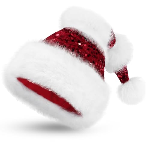 CITÉTOILE Weihnachtsmütze aus Plüsch und Glitzer mit Bommel -...