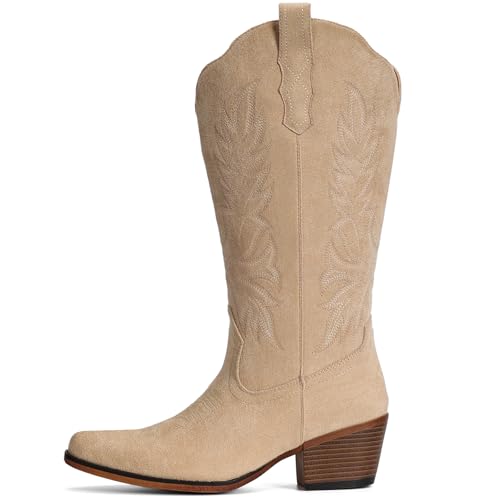 Image of IUV Suede Cowboy Boots for Women Mid Calf Western Cowgirl Boots