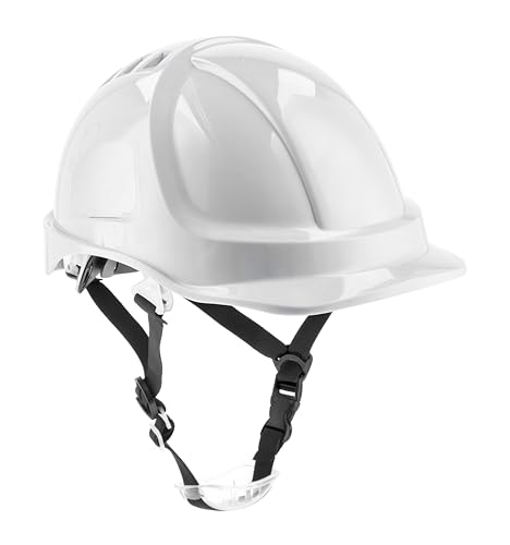 Högert Technik - Casco de protección PLONER Color Blanco Liso | Casco de construcción | EN 397 | Ajustable con un botón | Orificios de ventilación | Banda para el Sudor | protección UV;