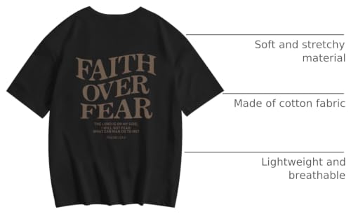Image of Faith Over Fear Shirt Christian Jesus Tshirts for Girls Religious Inspirational Tees Bible Verse Tops for Kids 3-12