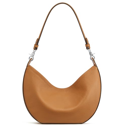 S-ZONE Leather Shoulder Bags for Women Soft Crossbody Bags Classic Crescent Purse Handbags with 2 Shoulder Straps
