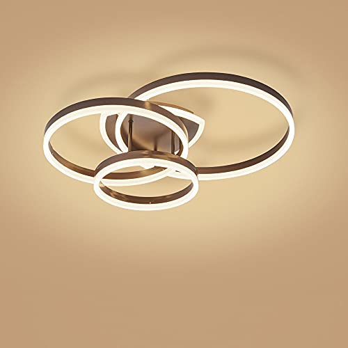 RHTCEN Lámpara De Techo LED De 56W 48000lm, Moderna Lámpara De Techo Circular Marrón De Tres Anillos De Aluminio, Luz Cálida 3000K, Adecuada Para Sala De Estar, Dormitorio, Estudio, Pasillo Cover