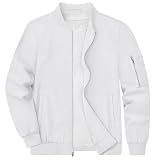 [KEFITEVD] 春服 メンズ ジャンパー 薄手 アウター 大きいサイズ ジャケット 白 ブルゾン 無地 スイングトップ 撥水 ライトジャケット 防風 作業スタジャン ホワイト S