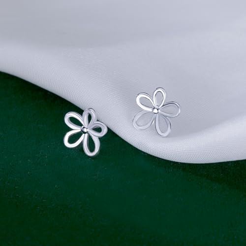 Reffeer Solid 925 Sterling Silver Flower Stud Earrings for Women Teens Hollow Flower Stud Earrings Spring4