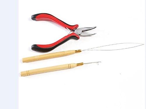 Pliers,Micro Pulling Needle and Loop Threader 3Pc Kit for Micro Ring Link Hair and Feather Extensions