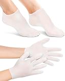 BLATOWN 2 Pairs Silicone Moisturizing Glove Socks Set, Anti Slip Soft Spa Gel Socks Softening Feet Dry Cracked Skin, Women Spa Pedicure Socks for Foot Hand Softening, Foot Care After Pedicure (White)