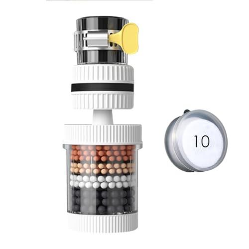Filtro de Agua para Grifo Cocina con 6 Capas, Adaptador Giratorio 360° para Grifo Fregadero, Aireador Ahorro Agua y Purificador, Incluye 10 Filtros de Repuesto