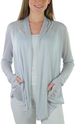 Image of ToBeInStyle Womens Open Front Long Sleeve Lightweight Asymmetrical Draped Cardigan with Side Pockets
