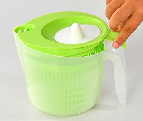 Home-X Salad Spinner With Pouring Spout And Removable Spinning Basket Strainer, Drain Water From Lettuce, Spinach, And Salad Greens, 8 ½” L X 6 ½” W X 6" H, Green #TOP7