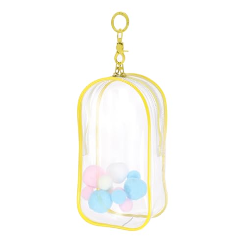 QUARKZMAN Bolsa Cosmética Transparente Ovalada 4'x2'x7.5' Amarillo | Estuche De Viaje Ovalado para Maquillaje con Clip En Forma De Corazón Y Pompones Pequeño Estuche Portátil