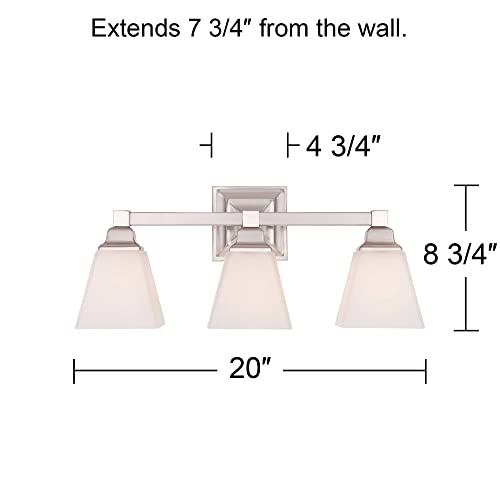 Image of Mencino 20 inch Wide Nickel and Opal Glass Bath Wall Mount 3-Light Fixture | Satin Silver Metal Hardwired Etched White Shade for Bathroom Vanity Mirror House Home Room Decor