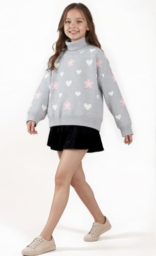 SELINK Girls Turtleneck Sweaters Heart Pattern Long Sleeve Knitted Flower Pullover Sweater Cute Jumper Tops2