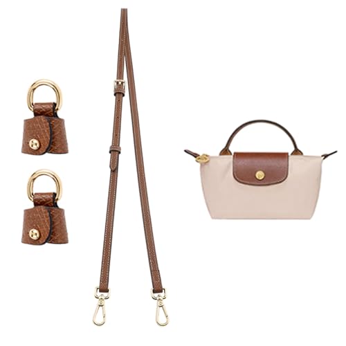 Bag Leather Strap Replacement Crossbody Shoulder Straps for XS Le Pliage MINI Pouch, No Damage Conversion Kits Accessories With Gold Buckles Hardware(MINI-Brown-Gold)2
