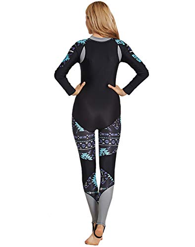 Panegy Women Long Sleeve Swimsuit Wakeboarding Breathable One-Piece Scuba Diving Suit Black XS
