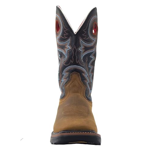 R. Watson Cowhide Square Toe Steel Toe Waterproof Work Boots, Coffee Distressed/Midgnight Black3