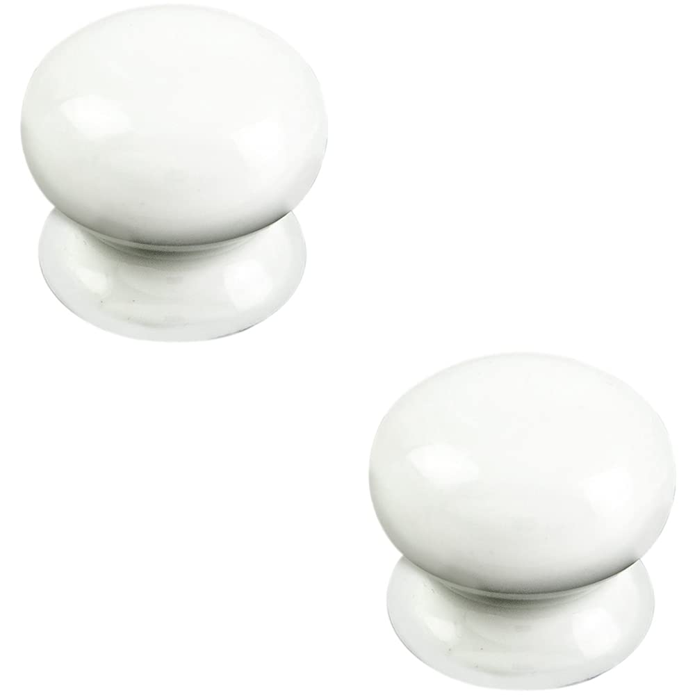 Loops 2X Round Porcelain Cupboard Door Knob 30Mm Diameter Antique Cabinet Handle White
