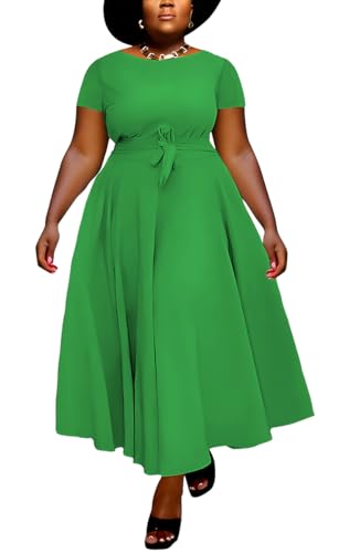 Image of BFFBABY Plus Size Dress A Line Dresses for Women Summer Long Dresses with Sleeve Casual Belted