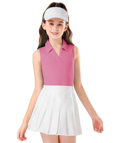Soneven Girls' Sleeveless Polo Shirts V Neck Golf Tennis T-Shirts Collared Tank Tops for 5-14 Years