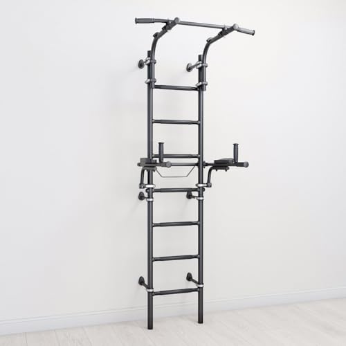 Jeflex ClimbMaxx M9 Espalier noir avec station de sauce pliable – Appareil de fitness peu encombrant et équipement de sport d'intérieur pour enfants et adultes – 220 cm de haut – Pour la maison, la
