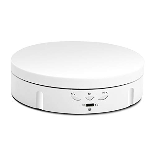 Docooler Supporto girevole a 360°, piatto elettrico girevole a 360°, con ricarica USB, girevole a 3 velocità, regolabile, per fotografia, display da collezione, colore bianco (#1)