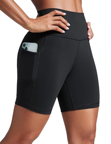 CRZ YOGA Women Butterbreeze Athletic Biker Shorts with Pockets 6'' - High Waist Workout Gym Running Volleyball Yoga