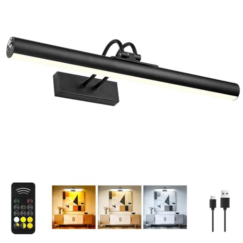 Image of Picture Light,Magnetic Wall Lights 5000mAh,16 inch Art Light for Painting,Black | Photo Lights for Wall Rechargeable,Remote Timer and Dimmer Gallery Light,Metal Gallery Light for Portrait Display Frame