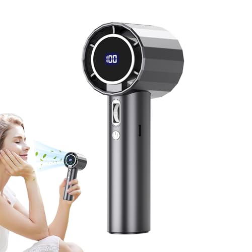 Ventilador de mano, ventilador turbo portátil de mano, ventiladores personales de carga USB, pantalla digital con 100 modos de viento para camping, pesca, viajes, picnic, 2000 mAh, gris y
